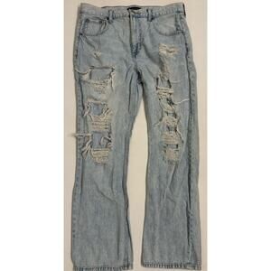 Aeropostale Women's 90s Baggy Jeans Size 14 Light Wash Distressed